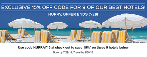 Save 15% On Select Hotel Stays Through the End of the Summer, With No Blackout Dates Save 15% On Select Hotel Stays Through the End of the Summer, With No Blackout Dates