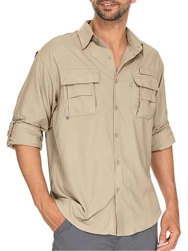 FEN AI Mens Work Shirts Long Sleeve Hiking Fishing Shirt Quick Dry Tops Convertible Men Short Sleeve Button Down Shirts Khaki With Mesh Line - Walmart.com