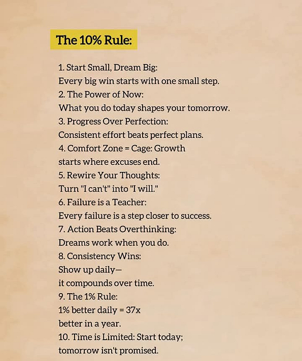 🙌🪐🍀 The 10% Rule:1. Start Small, Dream Big:Every big win starts with one small step....