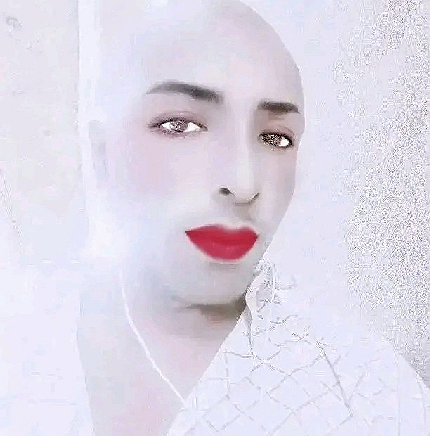 This image appears to be a heavily edited or filtered selfie of a person with the following...